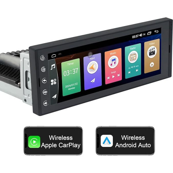 6,9 collu Android auto radio ar bezvadu CarPlay Android auto, viena DIN 2G + 32G Android auto radio, 1-Din Android auto stereo CarPlay skārienekrāns ar GPS brīvroku zvanīšana WiFi FM SWC USB