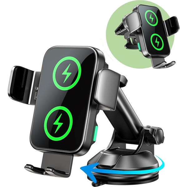 GuMosh [Dual Coil] Mag-safe Car Mount ar uzlādes funkciju, ātrs lādētājs [Auto-Clamping Alignment] Vējstikla paneļa ventilācijas ventilācijas atveres mobilā tālruņa turētājs automašīnai Samsung Flip, Galaxy, iPhone 12-15