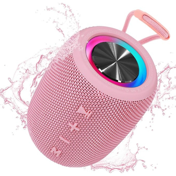 SENXINGYAN Bluetooth skaļrunis 20 W, Bluetooth kaste, LED mūzikas kaste, ūdensizturīga IPX6, 360° HD stereo skaļruņa skaņa, 16 h atskaņošanas laiks, atbalsta FM radio/AUX/TF (rozā)