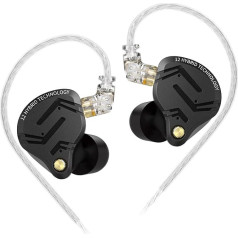 KZ ZS12 PRO X In-Ear Monitor IEM austiņas, 1DD+5BA Hybrid Gaming Earbuds, KZ IEMS spēļu austiņas, In-Ear austiņas ar 2 kontaktu kabeli audiofilam (tumši melnas, bez mikrofona)