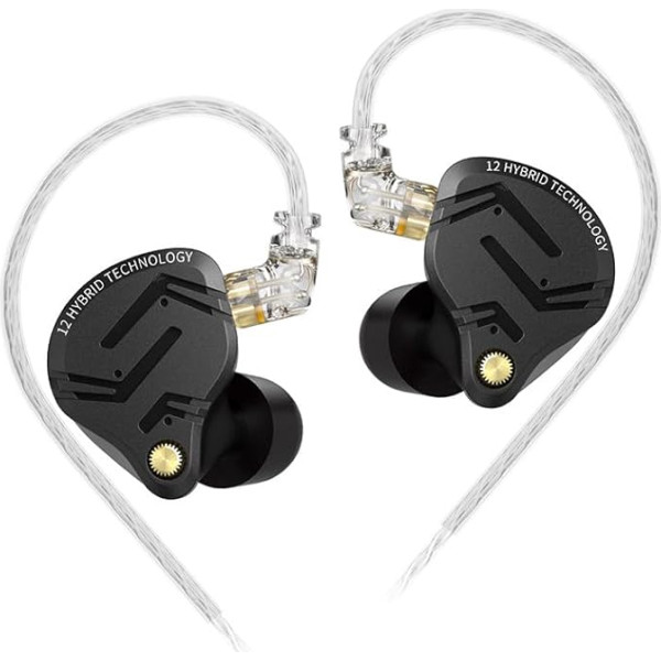 KZ ZS12 PRO X In-Ear Monitor IEM austiņas, 1DD+5BA Hybrid Gaming Earbuds, KZ IEMS spēļu austiņas, In-Ear austiņas ar 2 kontaktu kabeli audiofilam (tumši melnas, bez mikrofona)