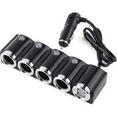 Automašīnas lādētājs, DC 12V/24V USB 4 virzienu automašīnas cigarešu aizdedzinātāja sadalītājs USB auto lādētāja adapteris ar 2 USB pieslēgvietām viedtālrunim, GPS, iPod, PDA, Dashcam u.c.