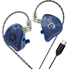 ND Venus In-Ear monitora austiņas, 10 mm dubultā magnētiskā dinamiskā draivera, IEM austiņas, HiFi vadu spēļu austiņas, 2 kontaktu noņemams kabelis (ar mikrofonu, zils)