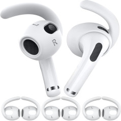 AhaStyle AirPods 3 ausu āķīši Mīksts silikons 【Papildu uzglabāšanas maisiņš】3 pāri neslīdošu ausu vāciņu Aksesuāri saderīgi ar Apple AirPods 3 (3 pāri, lieli, balti)