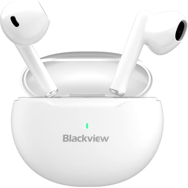 Bezvadu austiņas, Blackview bezvadu austiņas, Bluetooth 5.3 austiņas, True Wireless Stereo austiņas, Hi-Fi Stereo, CVC 8.0 trokšņu slāpēšana, IPX7 ūdensizturīgas, In-Ear austiņas (baltas)