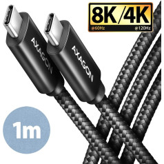 Axagon Bucm432-cm10ab kabelis usb-c - usb-c, usb4 gen 3x2 1m, pd 100w, 8k hd, alu, pīts, melns