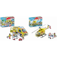 Playmobil City Life 71202 Ambulance ar gaismu un skaņu, rotaļlieta bērniem no 4 gadu vecuma un City Life 71203 glābšanas helikopters, rotaļlieta bērniem no 4 gadu vecuma