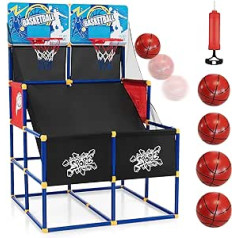 Bērnu basketbola stīpa, Pasāžas basketbola spēļu komplekts 2 spēlētājiem, Mini basketbola grozs iekštelpās ar 2 groziem, 4 bumbām un pumpis, Basketbola stīpa bērniem pieaugušajiem (dubultā)