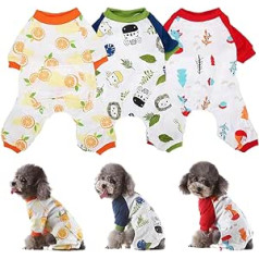 Pakuotėje yra 3 pižamos mažiems šunims, šunų marškinėliai, šunų pižamos, naminių gyvūnėlių drabužiai, šunų kombinezonas, minkštas ir kvėpuojantis, mažiems, vidutiniams, dideliems šunims