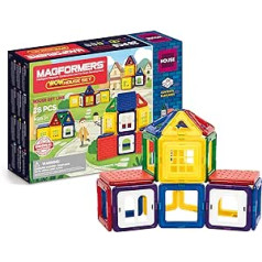 Magformers Wow House Magnetiniai statybiniai blokai plytelių žaislas. Padaro 20 skirtingų namų. Pateikiami papildomi galvosūkių žaidimo lapai ir kortelių kūrimo vadovai jaunesniems vaikams.