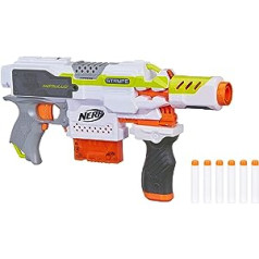 Nerf Modulus Stryfe motorizētais spridzinātājs — ietver rokturi, stobra pagarinājumu, 6 šautriņu klipu žurnālu, 6 Nerf Elite šautriņas