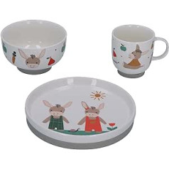 Sterntaler Baby Unisex Children's Crockery Set, Porcelain Crockery Set, 3-Piece Donkey, Breakfast Set, Baby Tableware, Children's Plate, White