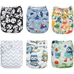 ALVABABY - Nappies, reusable, washable, 6 nappies, 12 liners.