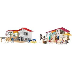 SCHLEICH 42502 veterinārā prakse ar mājdzīvniekiem, bērniem no 3 gadu vecuma, Farm World — rotaļu komplekts un 42592 jātnieka kafejnīca, bērniem no 5 līdz 12 gadiem, zirgu klubs — rotaļu komplekts