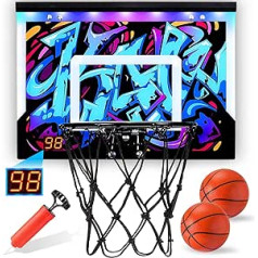 HappyGoLucky mini basketbola grozs istabai ar bumbu un LED displeju, basketbola rotaļlieta zēniem vecumā no 6 līdz 12 gadiem / lieliska dāvana bērniem