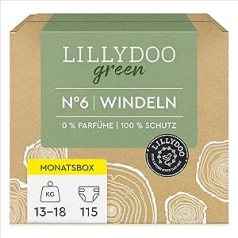 LILLYDOO Green, videi draudzīgi autiņi, 6. izmērs (13-18 kg), Monthly Box (115 autiņi) (FSC Mix)