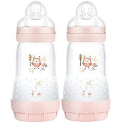 MAM Easy Start pašsterilizējoša pretkoliku zīdaiņu pudelīte, iepakojums pa 2 (2 x 260 ml), MAM vidējas plūsmas pudelītes MAM knupja izmērs 2, jaundzimušo pirmās nepieciešamības preces, rozā (dizaini var atšķirties)
