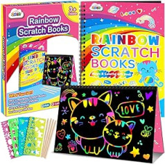 ZMLM Rainbow Scratch piezīmju grāmatiņas: 2 iepakojumi Art Craft Scratch piezīmju grāmatiņu komplekti Magic DIY Papīra piederumi Rotaļlietas 3-9 gadus veciem bērniem Dāvanas Helovīna Ziemassvētku dzimšanas dienas ballītei