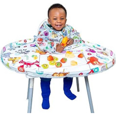 AMEZNA Bib with Tray - First Food Learning Bib - Playful Design - High Chair Baby Bib with Apron Tray to Prevent Dropping - Bib for Everything Simple, multicoloured