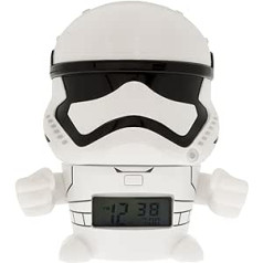 BulbBotz Star Wars 2021371 Stormtrooper bērnu modinātājs ar nakts gaismu un tipisku skaņu, balts/melns, plastmasa, 14 cm augsts, LCD displejs, zēns/meitene, oficiālais