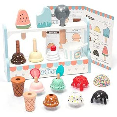 UMU® Children's Wooden Ice Cream Shop - Ice Cream Shop Including Kitchen Accessories (IS, Ice Cream Scoop, Ice Cream Cones etc.), Children's Kitchen Shopping Shops & Accessories for Role Play, Wooden