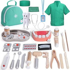 Doctor's Case, Children's Wooden Dentist Doctor Play Set with Real Stethoscope, Doctor Costume, Dental Doll, Doctor's Bag, Dentist Case, Doctor's Set, Role Play, Educational Toy, Gift for Children,