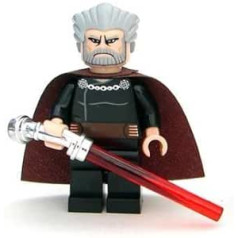 LEGO Star Wars: grāfa Dooku minifigūra ar sarkanu gaismas zobenu