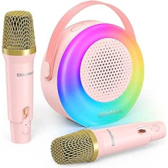 BlitzMax Karaoke Maschine für Kinder Erwachsene Bluetooth Mini Karaoke Lautsprecher mit 2 Mikrofonen, Stimme wechselnde &LED Lichter Spielzeug für Mädchen Jungen Heimparty Geburtstag Geschenke (Rosa)