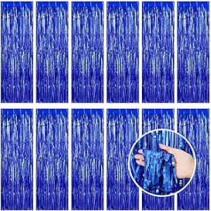 12 Pieces 1m x 2.5m Foil Curtain Door Curtain Tinsel Foil Fringe Curtains Streamers Background Hanging Streamers for Wedding, Birthday, Graduation, Christmas Decorations, Blue