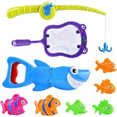 Fun Bath Toys Baby Bath Essentials Fishing Pole Games Swimming Shark Grabber Water Table Pool Bath Time Infant Bathtub Tub Toy Set Non-Toxic Mould Free Bath Toys for Toddlers Kids Ages 3+ Boys Girls