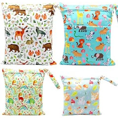 Tceapoo Wetbag Nursery for Baby, Pack of 4 Nappy Bags, Changing Bag with Zip, Reusable Waterproof Wet Bag, Wet Bag, Organiser Bag, multicoloured, Wetbag kindergarten