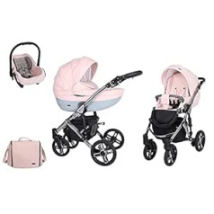 ChillyKids 3-in-1 2-in-1 Isofix kombinuotas vežimėlio rinkinys + priedai Spalvų pasirinkimas Mila Premium Silver iš ChillyKids Pink 05 2-in-1 be vaikiškos kėdutės