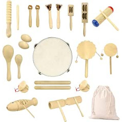 Ulifeme Wooden Musical Instruments Set, 27 Pieces Instruments for Children, Toddlers and Baby, Pure Wood Percussion Musical Instruments Toy, Music Rhythm Instruments Set, Packed in Cotton Bag