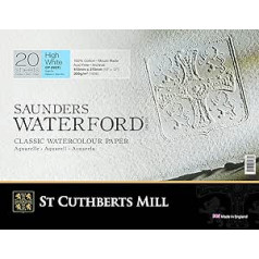 ST CUTHBERTS MILL - Saunders Waterford - Pad 20 loksnes, 41 x 31 cm, līmētas no 4 pusēm - 300 g/m² - smalkas smiltis, īpaši balts