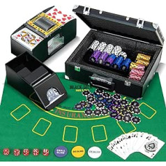 COSTWAY pokera komplekts 300 žetonu, pokera futrālis ar 2 kāršu kaviem, 5 kauliņi, dīlera poga, paklājiņš, kāršu maisītājs un kāršu izplatītājs, alumīnija kazino pokera komplekts, slēdzams, profesionāls Texas Hold'em (300)