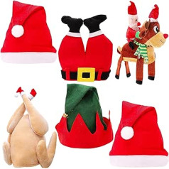 Toyland® 6 pack jaunums Ziemassvētku cepuru festivāla komplekts — 2 x Ziemassvētku vecītis, 1 X Ziemassvētku vecīša kājas, 1 Elfs, 1 Ziemeļbriedis un 1 Tītars — kostīmu galvassega