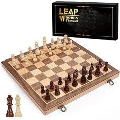 Wooden Chess Game 38 cm Standard Pieces with Extra Queens Folding Board, Handmade Portable Travel Chess Board Game Sets with Storage Compartments for Chess Pieces for Beginners