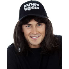 ALLAURA Waynes World Wayne Campbell 80. gadu melna parūka ar cepuri, melna