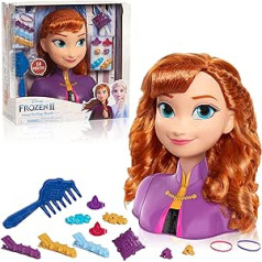 Disney Frozen Anna 32811 frizieru galva 20 cm ar 14 piederumiem stila izklaidei, no 3 gadiem, Just Play, daudzkrāsains, 2 pak.