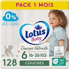 Lotus Baby Natural Softness autiņbiksītes, 6. izmērs (16-26 kg), 1 mēnesis, 128 autiņi