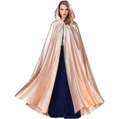 BEAUTELICATE moteriškas pelerinas su gobtuvu Satininis apsiaustas ilgas vestuvinei suknelei Karnavalinis Helovino kostiumas Viduramžių chalatas Vampyro raganos