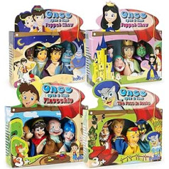 Leomark Colourful Dolls to Play in the Theatre - 4 Fairy Tales - Hand Puppets for Children, Snow White, The Puss in Boots, Pinocchio, Alladyn (Set of 16 Hand Puppets)