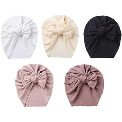 Happy Cherry Baby Turban Newborn Soft Beanie Girls Boys Breathable Big Bow Headband Stretchy Hospital Hat Toddler Solid Color Photography Props Accessories