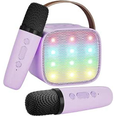 Ankuka karaoke aparatas su 2 belaidžiais mikrofonais vaikams, nešiojama Bluetooth KTV sistema, garsiakalbis su balso keitimo efektais ir LED lemputėmis, dovanos berniukams mergaitėms, vakarėlis namuose, violetinė