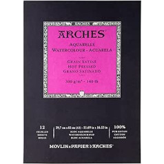 ARCHES A1795099 Akvarelė 100 % satino 300 g klijuotas padas A3 12 lakštų natūraliai baltas