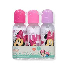Disney Cudlie Minnie Mouse Baby Girl 3 iepakojumā 9 unces pudelītes ar sirsniņām un Minnijas apdruku