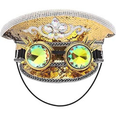 Unisex sequins militārās kapteiņa cepures ar brillēm Steampunk cilindrisko cepuru festivāls Helovīna Cosplay kostīmu cepures