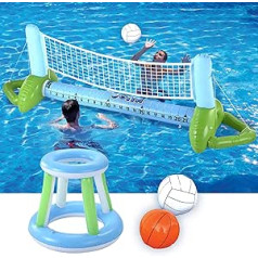 JOYIN Inflatable Pool Volleyball Set, Volleyball Basketball Hoops Pool Float Set, Floating Summer Floaties, Volleyball Pool Party Lounge Raft, Inflatable Party Swimming Game Toy