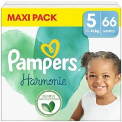 Pampers Harmonie Baby autiņbiksītes, aizsargā jutīgu ādu un augu izcelsmes sastāvdaļas, 5. izmērs, 66 autiņbiksītes 11 kg - 16 kg