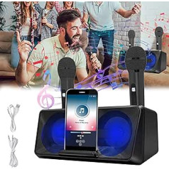 Karaoke mikrofonas, nešiojamasis karaokės aparatas Bluetooth karaoke sistema su 2 belaidžiais mikrofonais ir mobiliojo telefono laikikliu, LED šviesos efektai, įkraunamas suaugusiems, vaikams, palaiko USB TF AUX